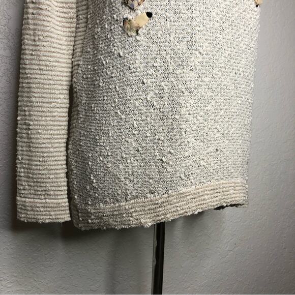 Anthropologie Akemi + Kin cream tan striped floral lace up trim knit top Small - Picture 4 of 14